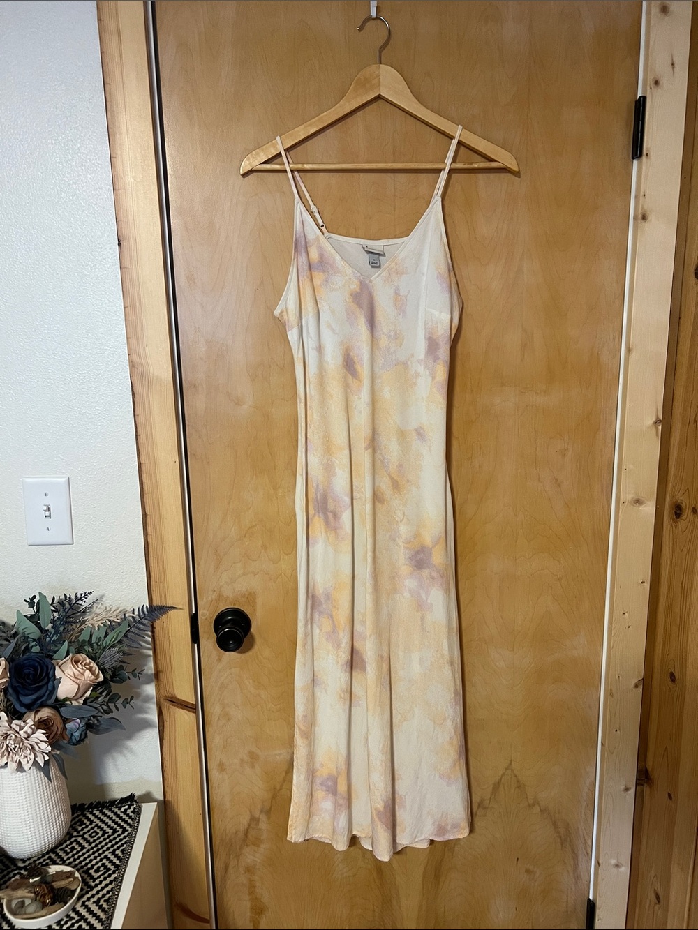 a new day Cream Maxi Slip Dress with Pastel Tangerine & Pink Wash